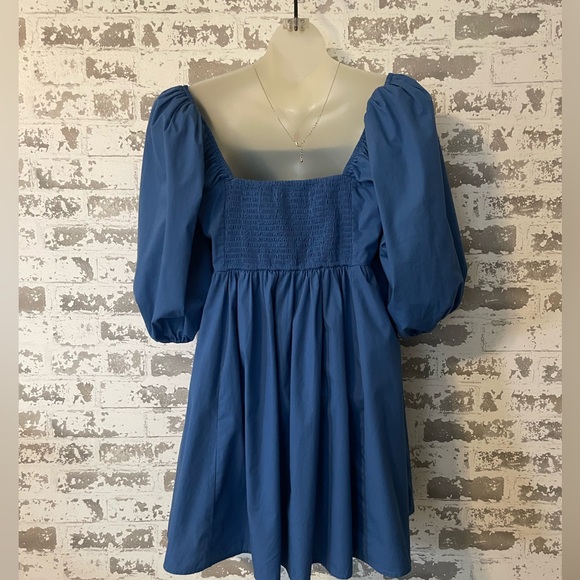Abercrombie & Fitch Blue Puff Sleeve Babydoll Mini Dress Cottagecore Milkmaid L - Picture 4 of 7